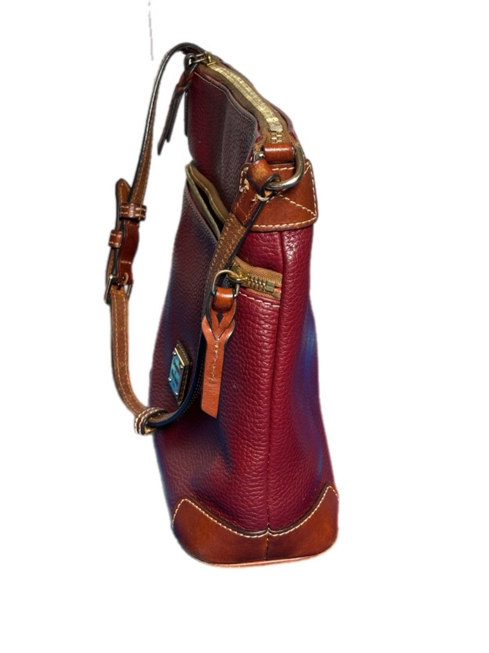 Dooney & Bourke Red Leather Shoulder Bag Pebbled Multi Zip Crossbody Strap - Picture 6 of 12